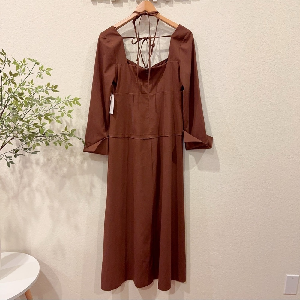 Moon River Halter Detail Ruched Crepe Midi Dress in Brown NWT Size Small - Picture 8 of 13